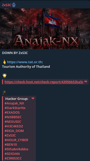 ZxS3C targets the website of Tourism Authority of Thailand